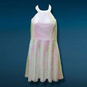 Lulu's Pure Magic White Iridescent Sequin Halter Dress Size Large